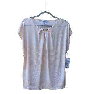 NWT Liz Claiborne Peach/wht Patterned Cap Sleeve Gold Neck Accent WM SZ PXL